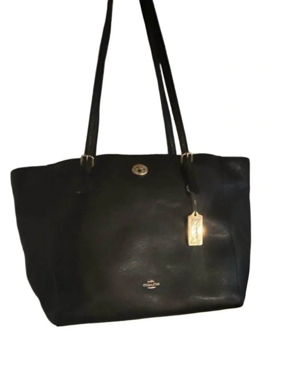 Coach Black Leather Tote with Gold Accent Tag